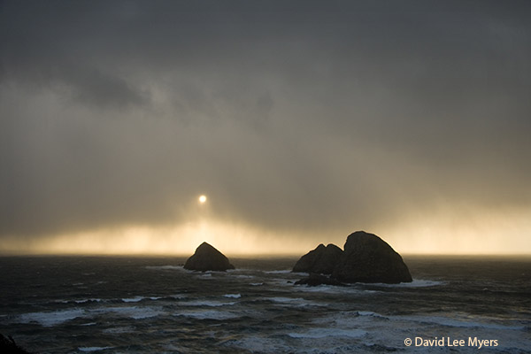 Pacific Ocean, Three Arch Rocks in the Pacific Ocean at Oceanside on the Oregon coast.