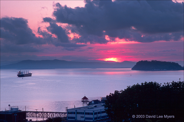 Sunrise dawn on the Columbia River from Astoria, Oregon.