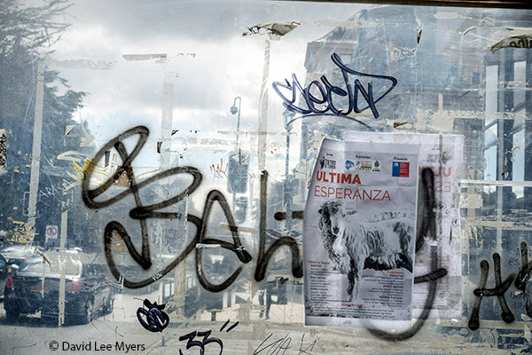 Inside a bus stop, Punta Arenas, Chile.